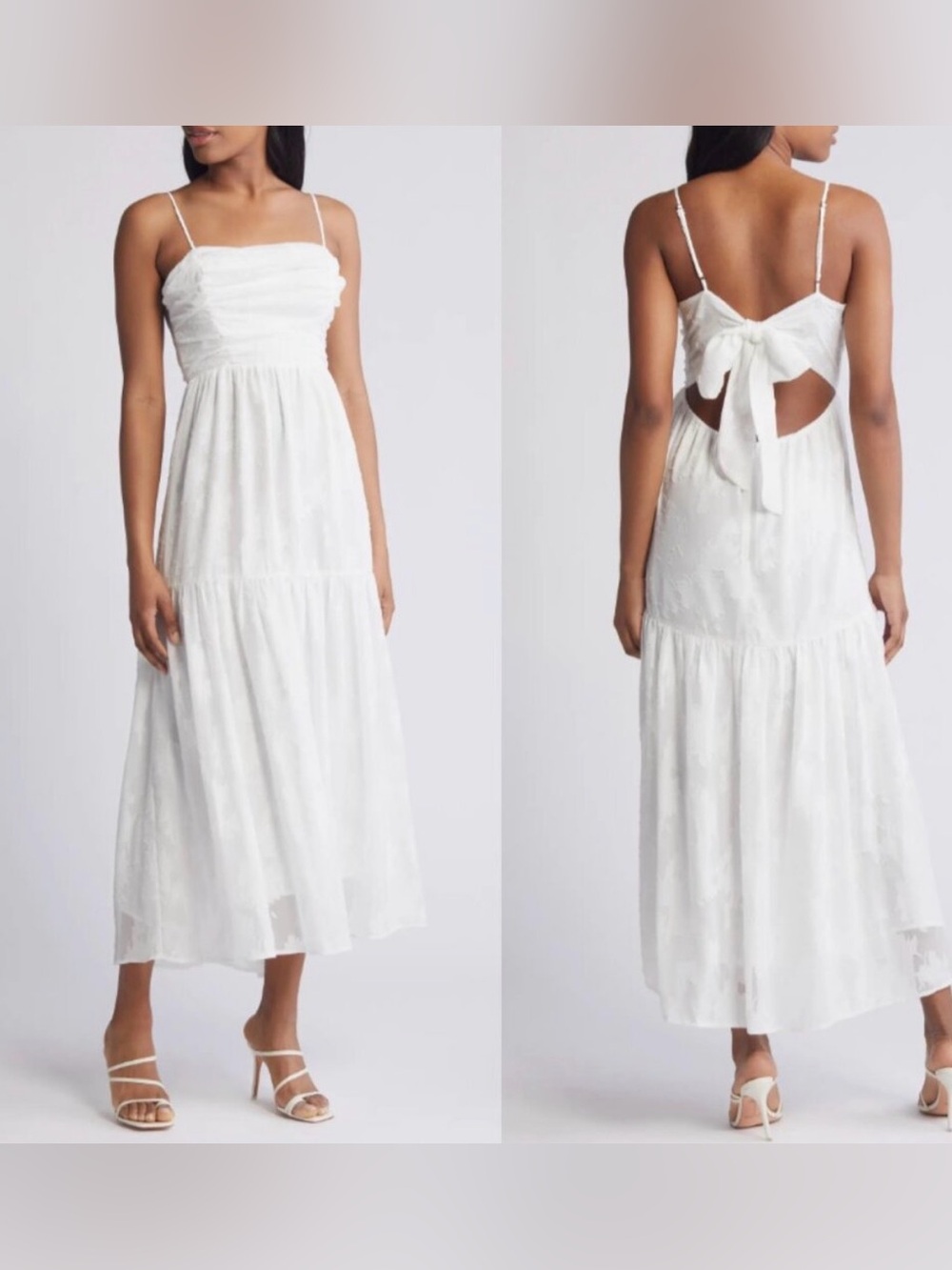 Chelsea28 White Spaghetti Strap Embroidered Maxi Dress- Bridal